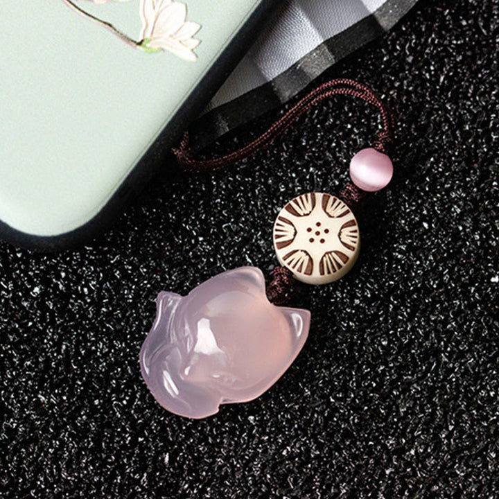 Naturalny Chalcedon Fox Harmony Telefon Wiszący Dekoracja