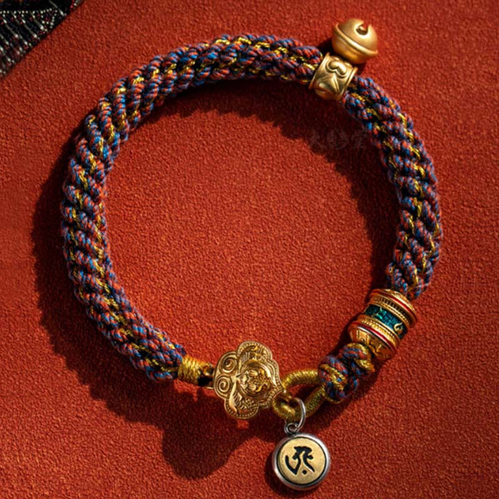 Buddha Stones 925 Srebro Sterlingowe Chiński Zodiak Natal Budda Om Mani Padme Hum Dzwonek Szczęścia Bransoletka ze Sznurka Plecionego