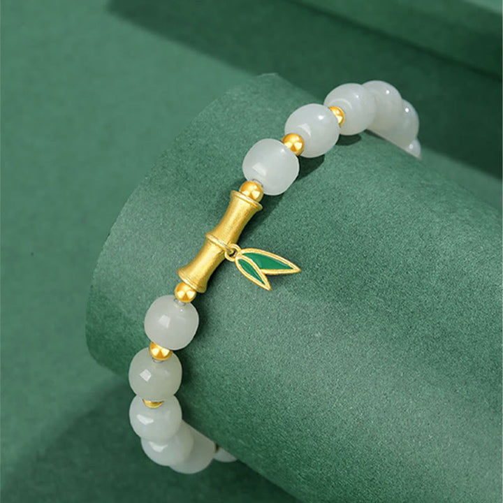 Bransoletka szczęścia z Buddha Stones 925 ze srebra próby Hetian White Jade Bamboo