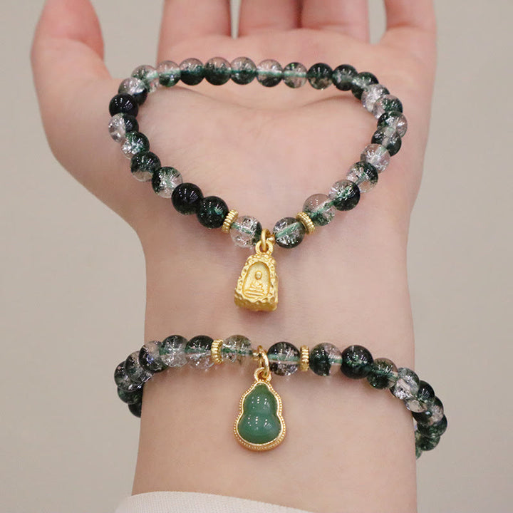Bransoletka Buddha Stones Natural Green Phantom Confidence Gourd Budda Charm