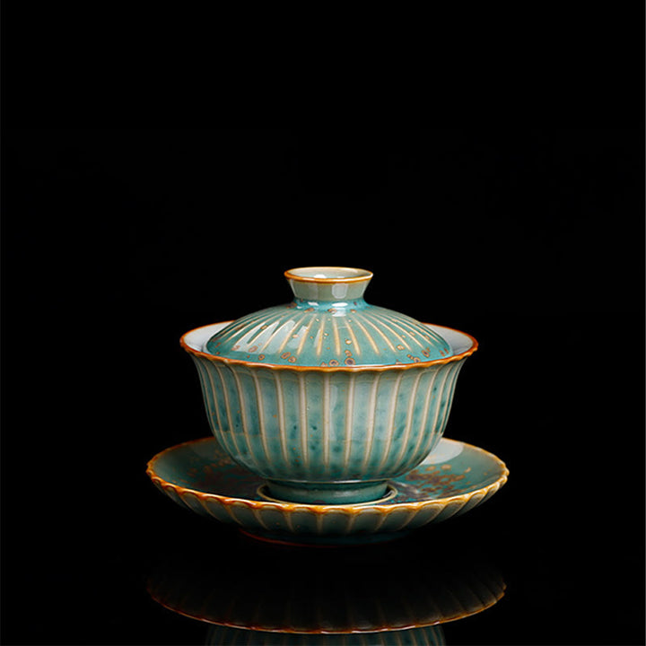 Buddha Stones Retro Glazura Zmiana Pieca Ceramiczny Gaiwan Sancai Filiżanka Kung Fu Filiżanka I Spodek Z Pokrywką
