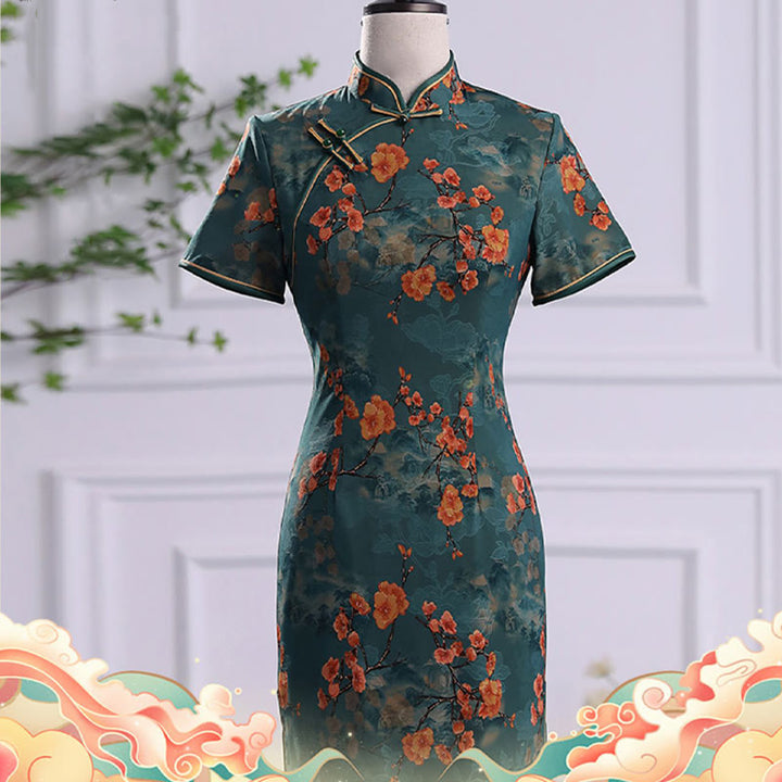 Buddha Stones Retro Kwiat Lotos Piwonia Pióro Druk Qipao Sukienka Damska Cheongsam Sukienka - image 5