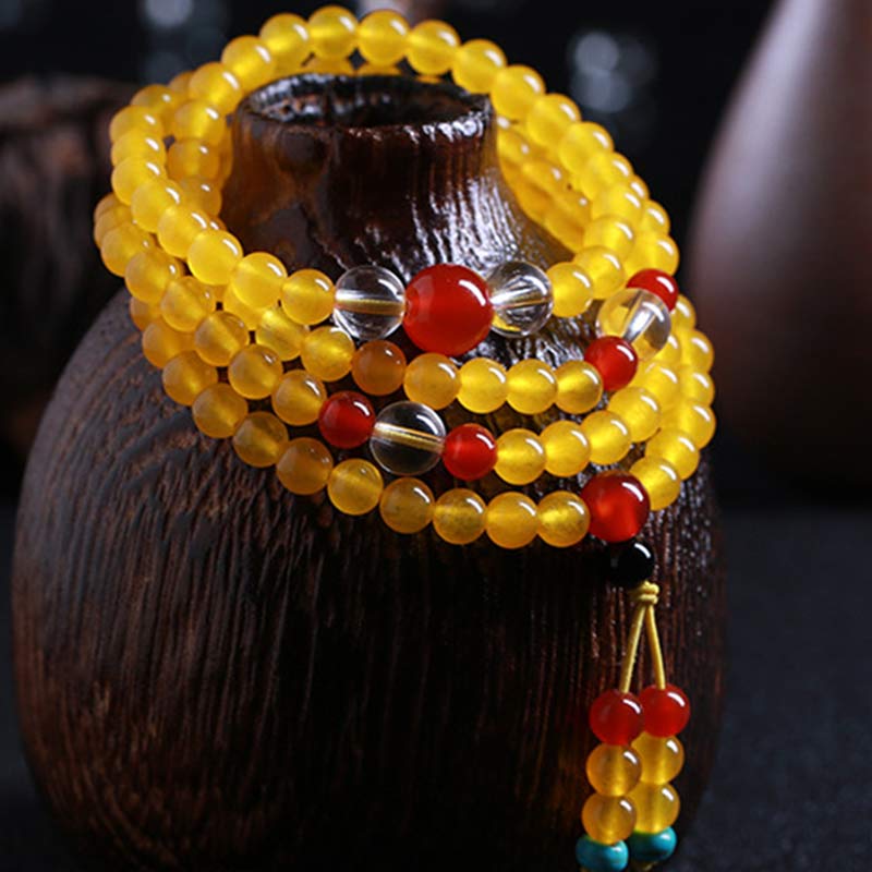 Buddha Stones 108 Mala Beads Bransoletka Harmony Yellow Chalcedon