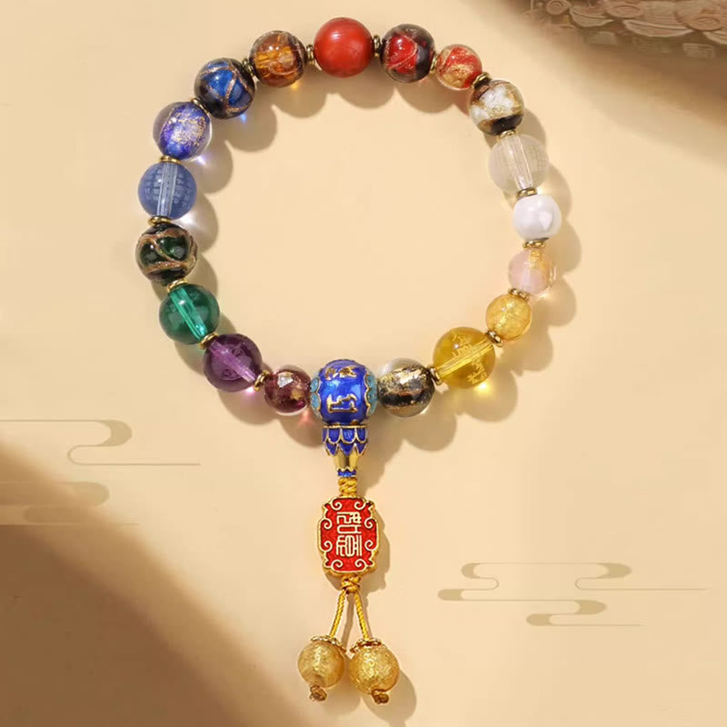 Buddha Stones Tybetańskie Kolorowe Kadzidło Popiół Liuli Szklane Koraliki Om Mani Padme Hum Dorje Wadżra 18 Koralików Nadgarstek Mala