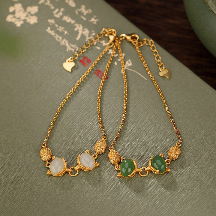 Buddha Stones 925 Srebro Sterling Naturalny Hetian Biały Jadeit Cyjan Jade Piękna Bransoletka Szczęścia Lisa - image 1