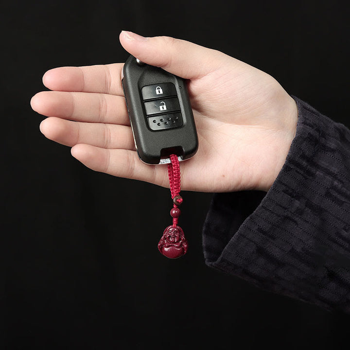 Buddha Stones Śmiejący się Budda Cynober Błogosławieństwo Naszyjnik Wisiorek Telefon Wiszący Dekoracja Brelok - image 10