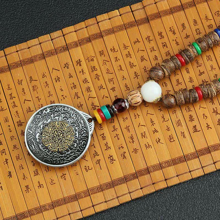 Buddha Stones Tybetańskie Om Mani Padme Hum Modlitewne Koło Obrotowe Naszyjnik Wisiorek z Drewna Vajra - image 24