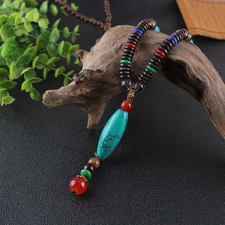 Buddha Stones Wenge Drewno Turkus Ochrona Kamienia Spokój Naszyjnik Wisiorek