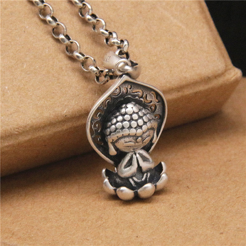 Buddha Stones 999 Srebro Sterling Medytacja Budda Lotos Naszyjnik Wisiorek Spokój - image 2