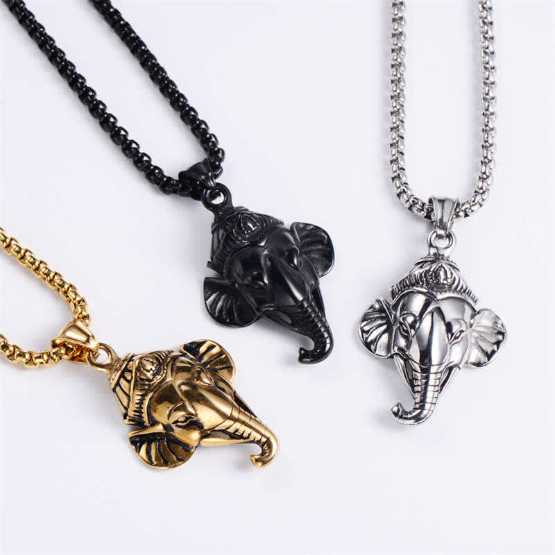 Naszyjnik z wisiorkiem ochronnym Ganesh Ganpati Elephant Titanium Steel