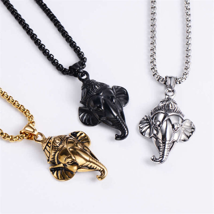 Naszyjnik z wisiorkiem ochronnym Ganesh Ganpati Elephant Titanium Steel