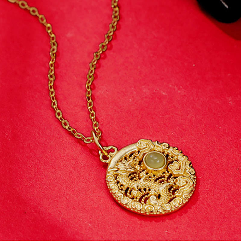 Buddha Stones 925 Srebro Sterling Rok Smoka Pomyślne Chmury Hetian Jade Intarsjowany Naszyjnik Szczęścia Wisiorek - image 4