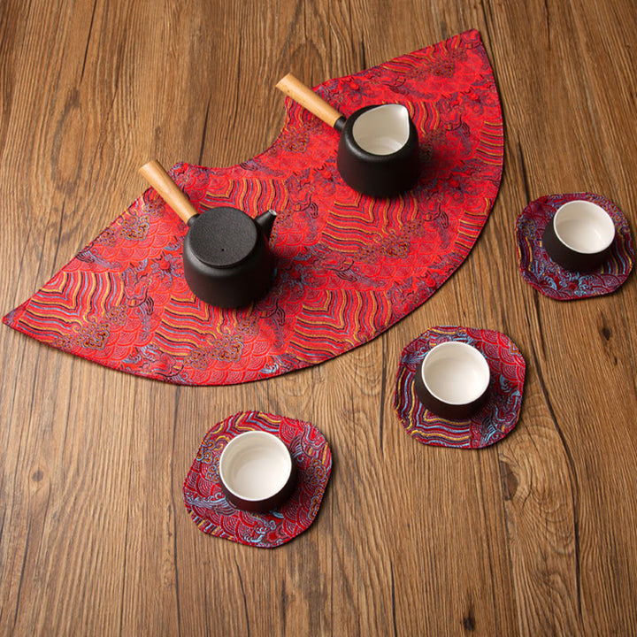 Podkładka pod Buddha Stones Vintage Sea Wave Bamboo Plum Blossom, podkładka pod kubek z haftem Kung Fu Tea Mat