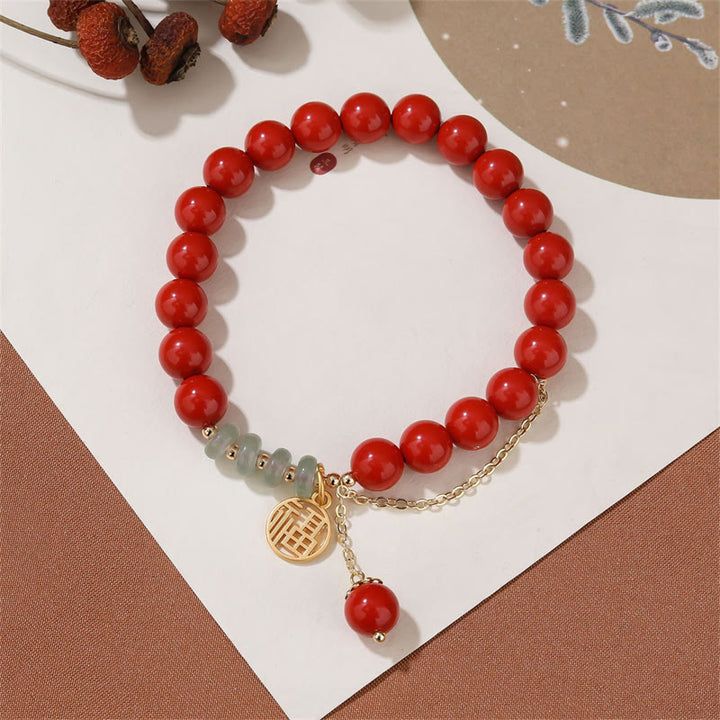 Bransoletka z Buddha Stones Cinnabar Uspicious Fu Character Jade Calm