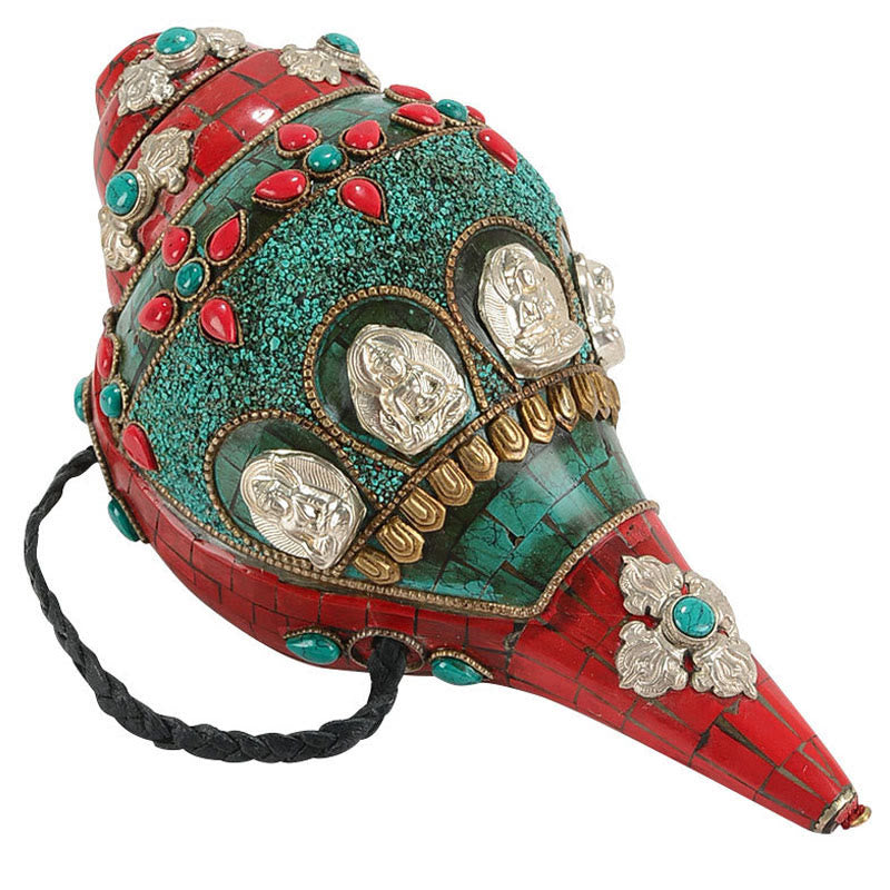 Tybetańska, ręcznie robiona Shankha Om Mani Padme Hum Budda Avalokitesvara turkusowa muszla pozytywna dekoracja - image 15