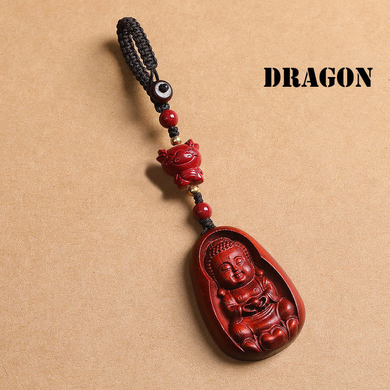 Buddha Stones Mały liść Czerwony Sandałowiec Budda Cynober Chiński Zodiak Amulet Ochrona Brelok