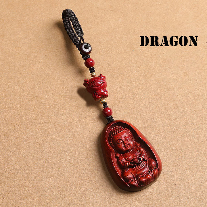 Buddha Stones Mały liść Czerwony Sandałowiec Budda Cynober Chiński Zodiak Amulet Ochrona Brelok