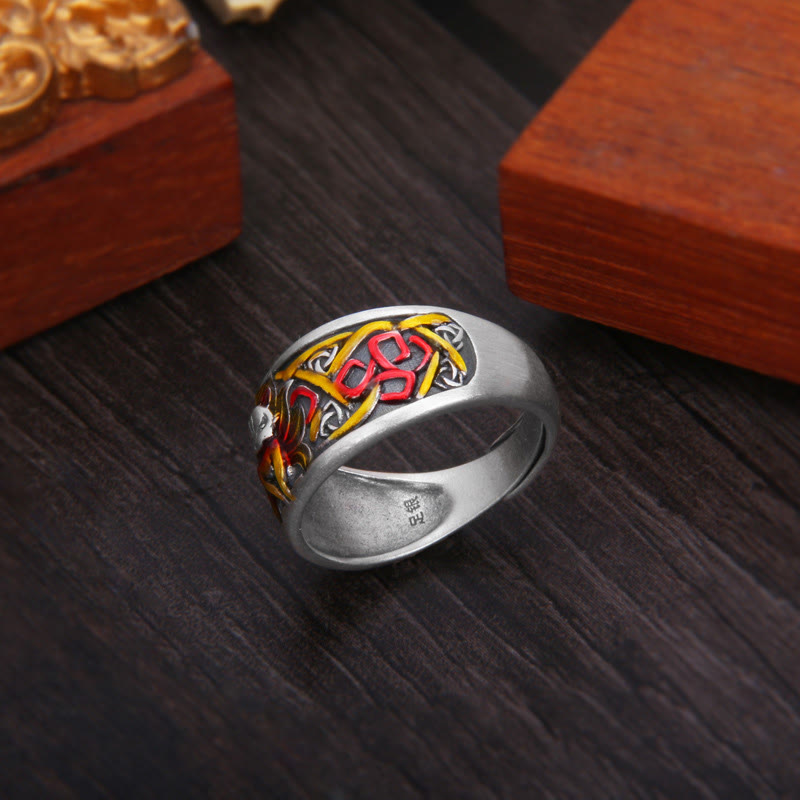 Pierścionek ochronny Buddha Stones 999 Sterling Silver Nine Tailed Fox Success