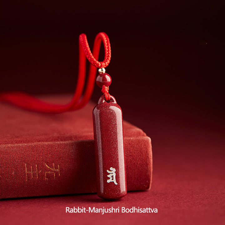 Chiński zodiak natalny budda cynober amulet ochrona sznurkowy naszyjnik wisior - Czerwony - Królik-Mandziuśri Bodhisattwa - image 23
