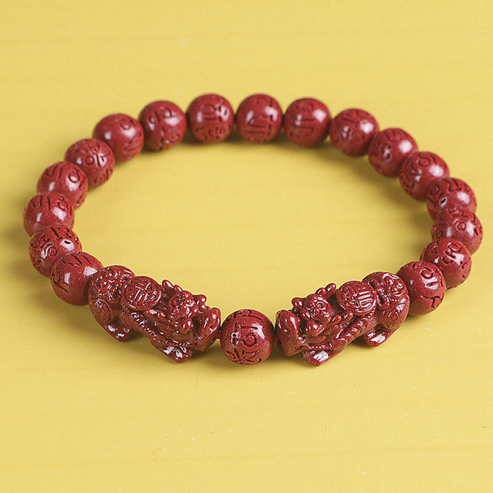 Buddha Stones Naturalne Podwójne PiXiu Cinnabar Om Mani Padme Hum Bogactwo Szczęście Koralikowa Bransoletka