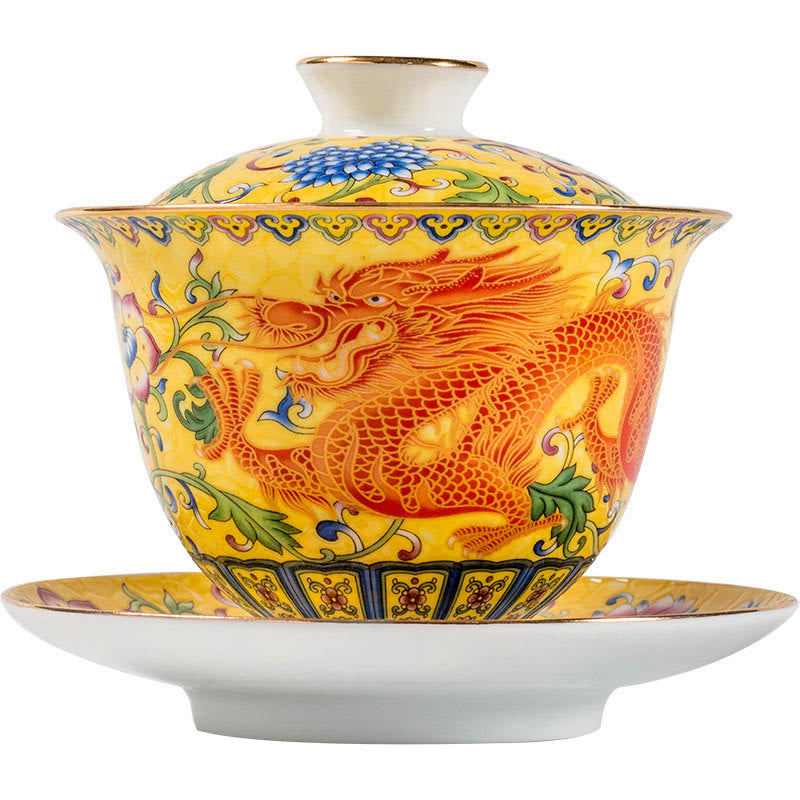 Buddha Stones Smok Feniks Kwiat Projekt Ceramiczny Gaiwan Sancai Filiżanka Kung Fu Filiżanka Do Herbaty I Spodek Z Pokrywką - image 11