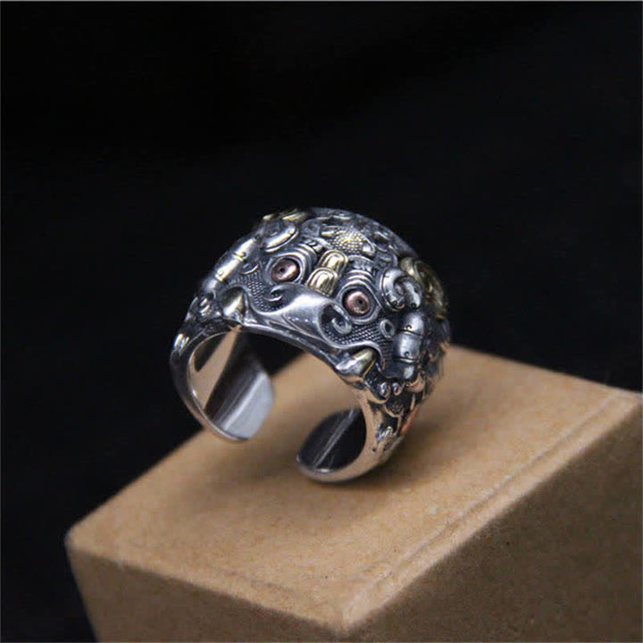 Buddha Stones 925 Srebro Sterlingowe Fengshui Kui Ochrona Bydła Regulowany Pierścień
