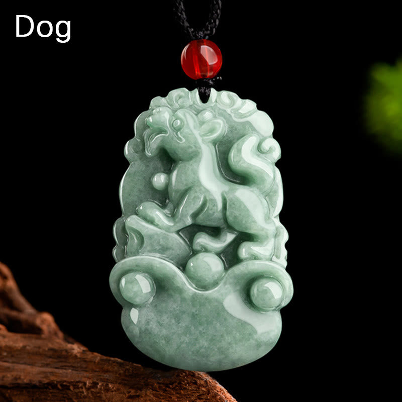 Buddha Stones Naturalny Zielony Jadeit 12 Chiński Zodiak Szczęście Dobrobyt Naszyjnik Wisiorek