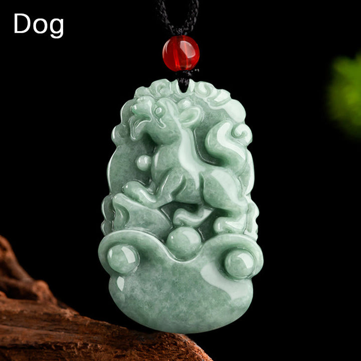 Buddha Stones Naturalny Zielony Jadeit 12 Chiński Zodiak Szczęście Dobrobyt Naszyjnik Wisiorek