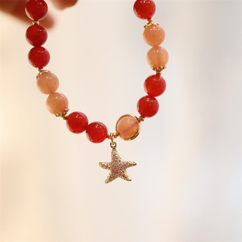 Bransoletka Sun Stone Peach Moonstone Red Agat Crystal Star Wealth