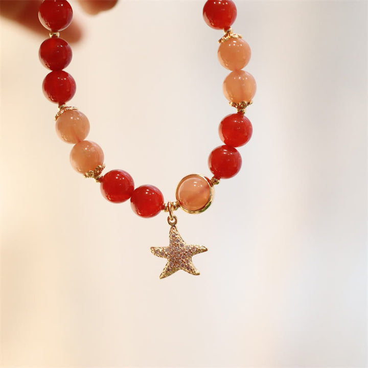 Bransoletka Sun Stone Peach Moonstone Red Agat Crystal Star Wealth