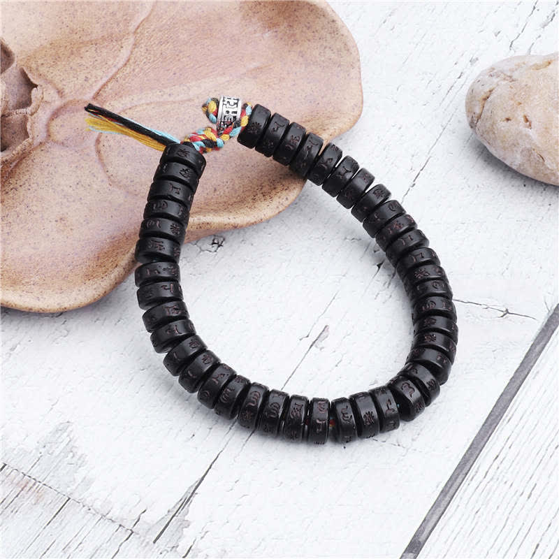 Buddha Stones Tybetańskie Koraliki Z Skorupki Kokosa Grawerowane Om Mani Padme Hum Mantra Bransoletka Szczęścia
