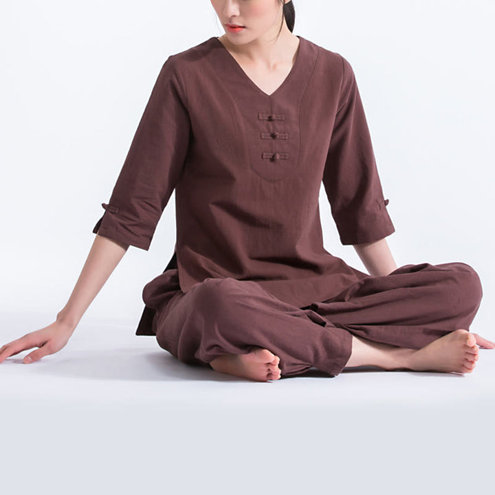 Buddha Stones Joga Medytacja Modlitwa Dekolt w serek Projekt Bawełna Len Odzież Jednolita Praktyka Zen Zestaw Damski