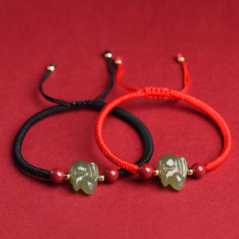 Bransoletka z koralików z jadeitu i obfitości z roku Królika Hetian Jade Bunny Cinnabar