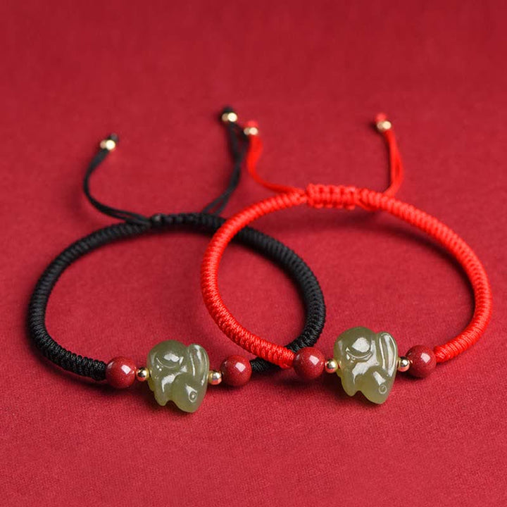 Bransoletka z koralików z jadeitu i obfitości z roku Królika Hetian Jade Bunny Cinnabar