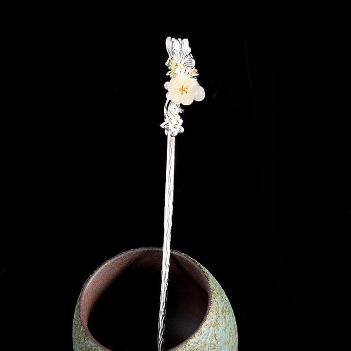 Spinka do włosów z kwiatem błogosławieństwa wykonana ze srebra próby 925 Hetian White Jade - image 5