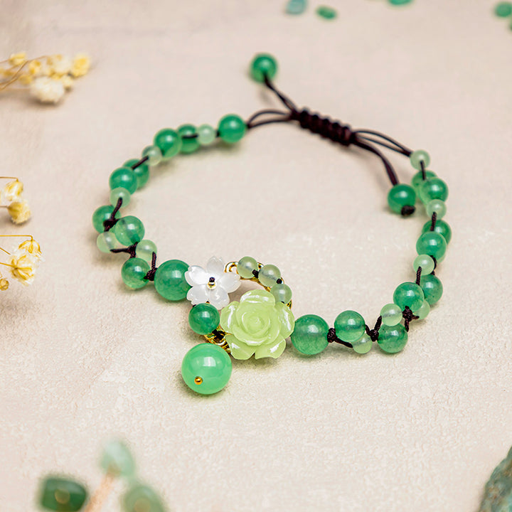 Buddha Stones Sukces finansowy Jade spleciony splot dobrobyt obfitość bransoletka na kostkę