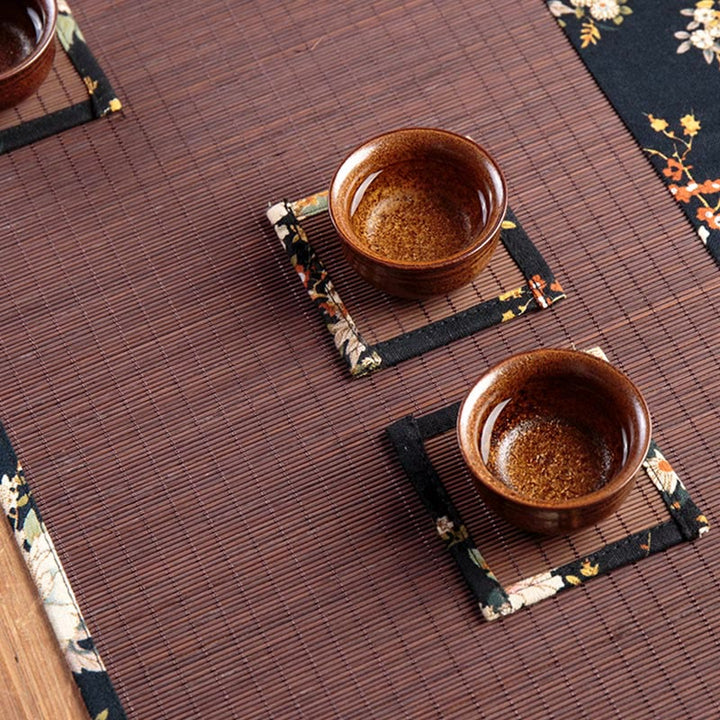 Podkładka pod kubek z bambusa z Buddha Stones Vintage Peony Flower Blossom Podkładka pod kubek do herbaty Kung Fu Tea Mat