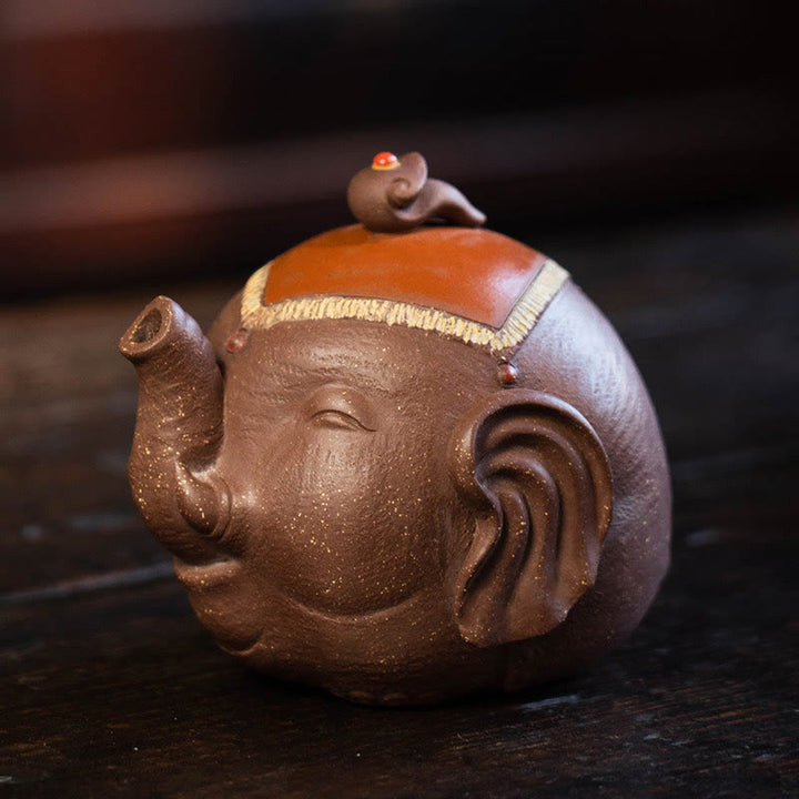 Buddha Stones Uroczy Słoń Pomyślne Chmury Fioletowa Glina Ceramiczny Czajnik