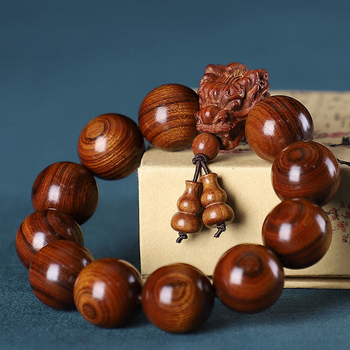 Buddha Stones, palisander, zielone drzewo sandałowe, małe liście, czerwone drzewo sandałowe, rzeźbiony smok, bransoletka ochronna