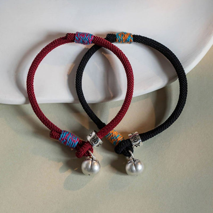 Buddha Stones 925 Srebro Sterling Tybetańskie Ręcznie Robione Om Mani Padme Hum Persimmon Charm Ochrona Szczęścia Bransoletka Pleciona