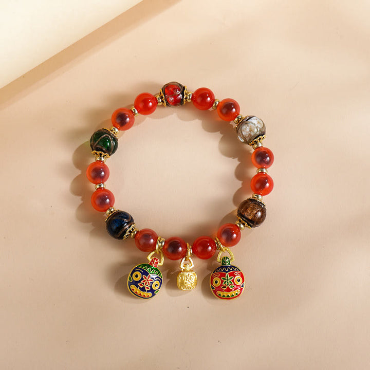 Buddha Stones Kolorowe Cukierki Agat Złoty Połykający Bestia Rodzina Liuli Szklane Koraliki Siła Bransoletka