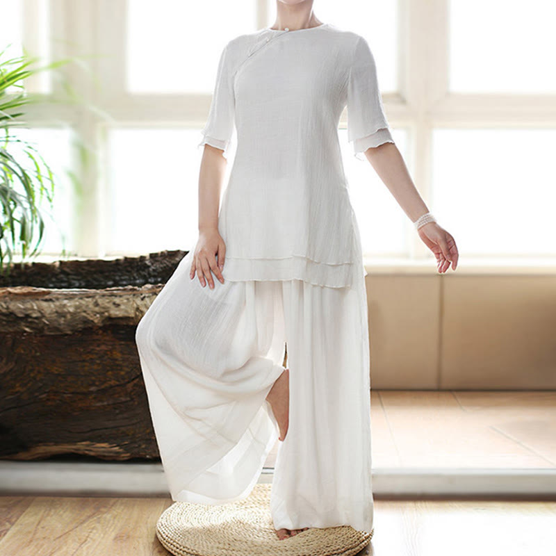 Buddha Stones Vintage Joga Zen Modlitwa Duchowa Medytacja Praktyka Jednolity Kolor Ubrania Zestaw Damski - image 1