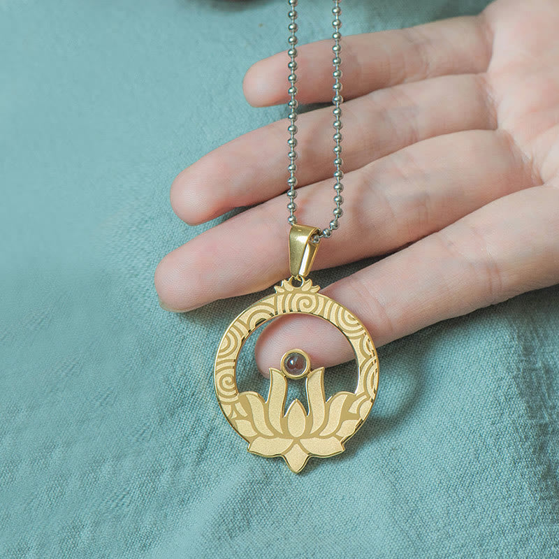 Buddha Stones Lotos Tytanowa Stal Oświecenie Projekcja Shurangama Mantra Naszyjnik Wisiorek