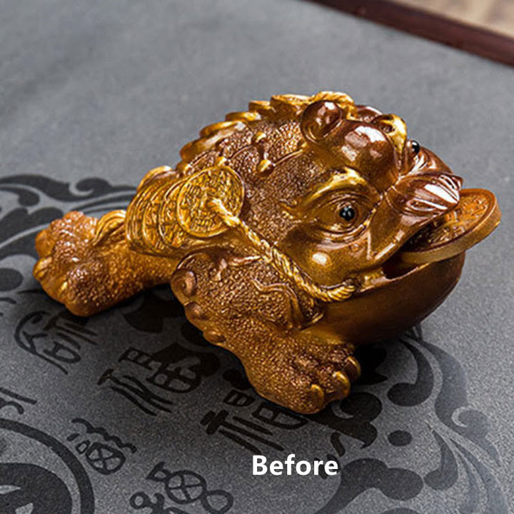 Buddha Stones Zmieniające Kolor FengShui Bogactwo Szczęśliwa Żaba Miedziana Moneta Herbata Zwierzę Żywica Figurka Dekoracja