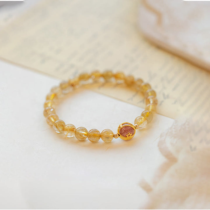 Bransoletka ochronna Buddha Stones Golden Rutilated Quartz i truskawkowy kwarc Star