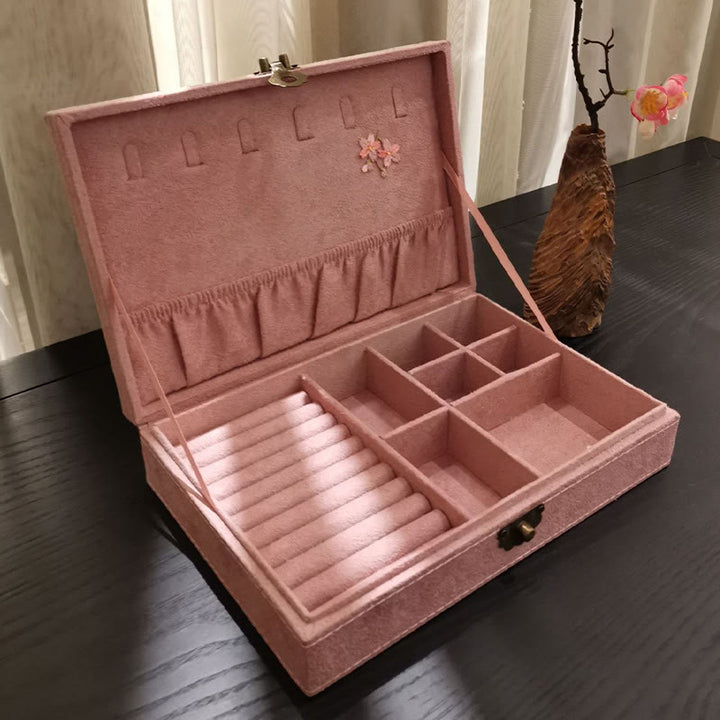 Buddha Stones Kwiaty Ważka Pudełko Organizator Biżuterii Jednowarstwowe Pudełko Do Przechowywania Biżuterii Flanelowe Pudełko