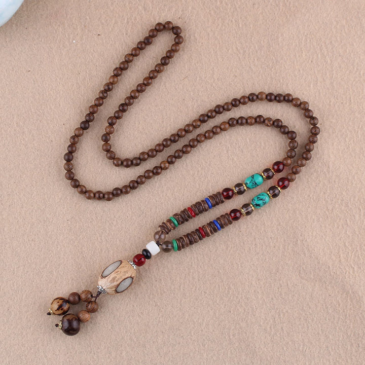 Buddha Stones Tybetańskie Drewno Wenge Bodhi Nasiona Agat Naszyjnik Ochrona Słonia Wisiorek
