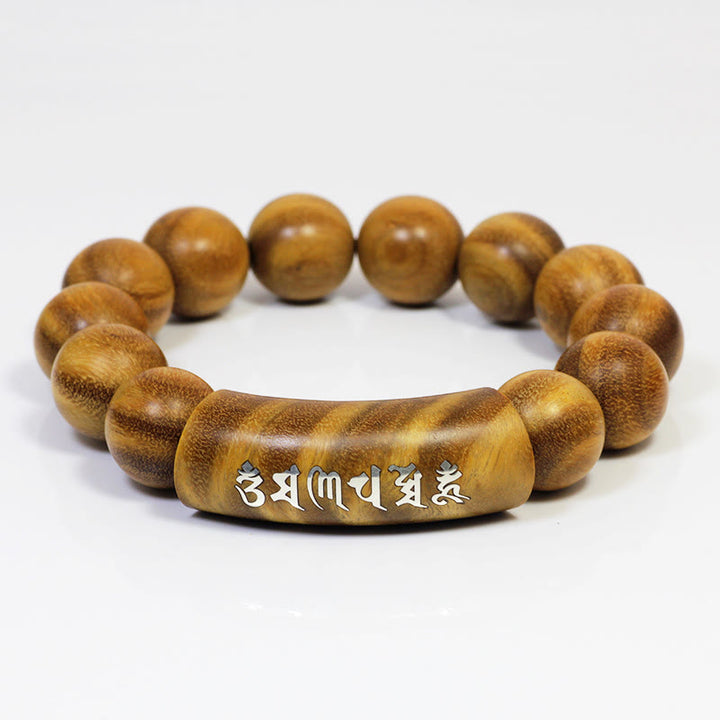 Buddha Stones 999 Srebro Sterlingowe Zielone Drzewo Sandałowe Om Mani Padme Hum Smok Feniks Dharmachakra Intarsjowana Bransoletka Pokoju