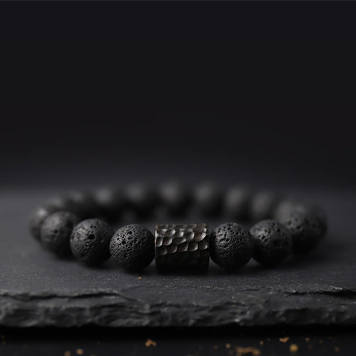 Buddha Stones, kamień lawowy, drewno hebanowe, bransoletka lecznicza z tygrysim okiem