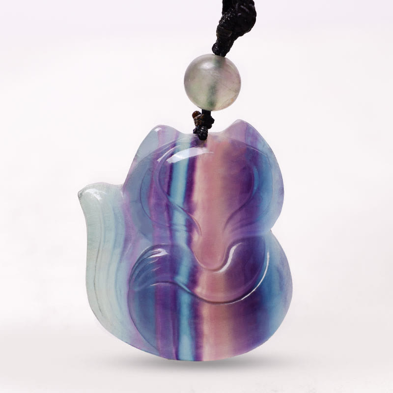Buddha Stones Naturalny Fluoryt Złoty Połysk Obsydian Lis Wisiorek Ochrona Naszyjnik